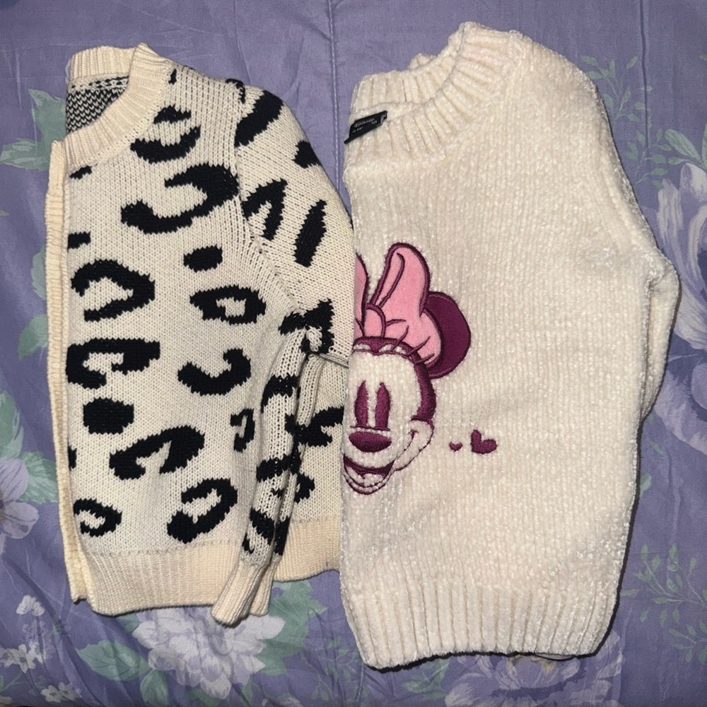 Disney Black and White Leopard Print & Cream Minnie Mouse Sweater Set